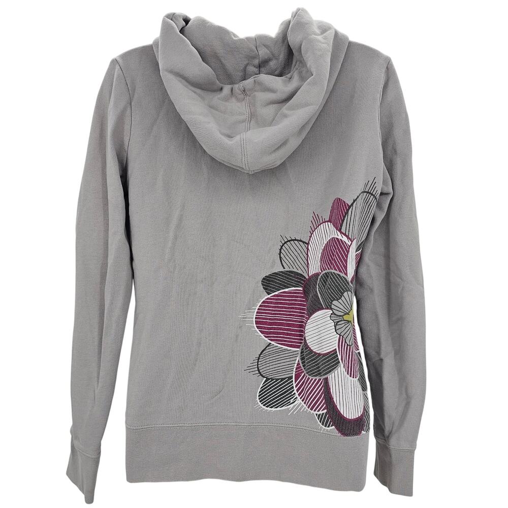The North Face Womans size M Purple Logo and Floral Print Full Zip Hoodie Gray